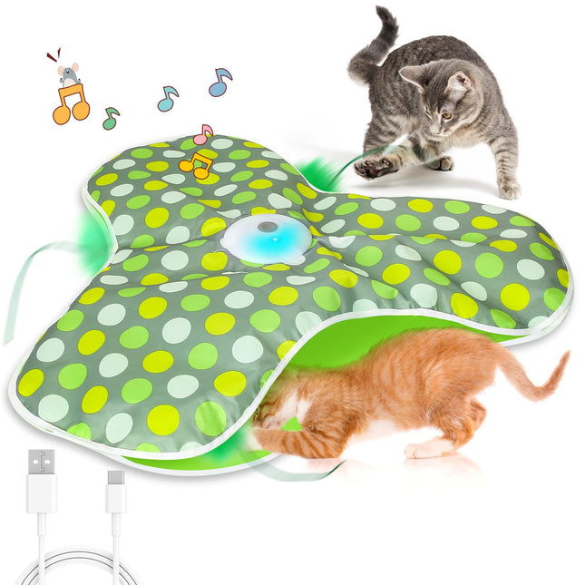 Green Interactive Cat Toys Rechargeable Moving Concealed Feathers Real Mouse Squeaky Touch Activated