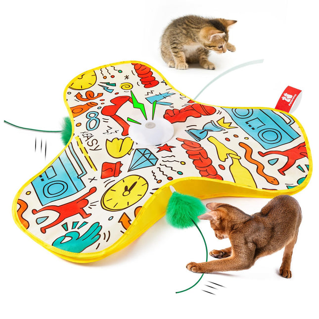 Yellow Interactive Cat Toys Rechargeable Moving Concealed Feathers Real Mouse Squeaky Touch Activated