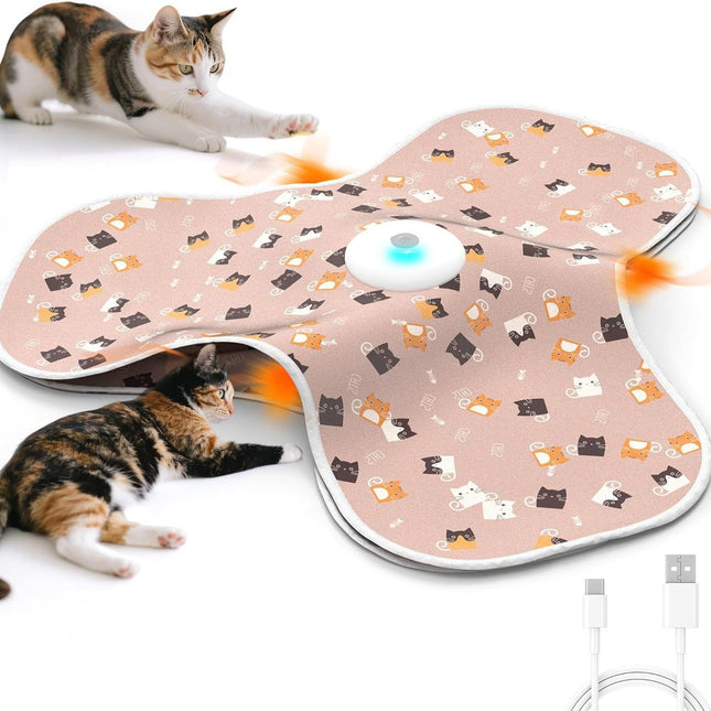 Pink Interactive Cat Toys Rechargeable Moving Concealed Feathers Real Mouse Squeaky Touch Activated