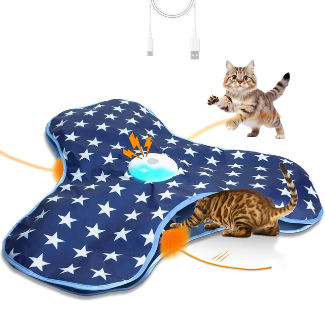 Dark Blue Interactive Cat Toys Rechargeable Moving Concealed Feathers Real Mouse Squeaky Touch