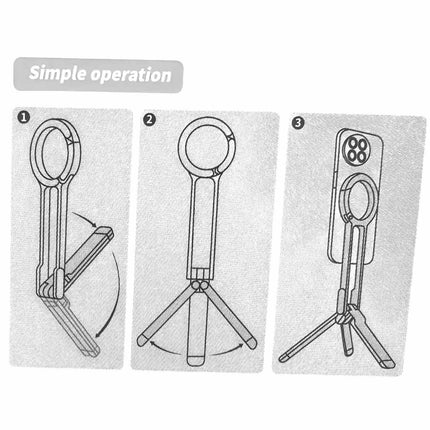 Silver Magnetic Phone Stand with Foldable Tripod & Carabiner Hook – Multi-Functional, Portable Smartphone Holder for Outdoor Use