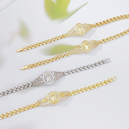 Elegant Hollow Floral Geometric Bracelet – Gold-Plated Copper Fashion Jewelry with Delicate Chain Design(R80）