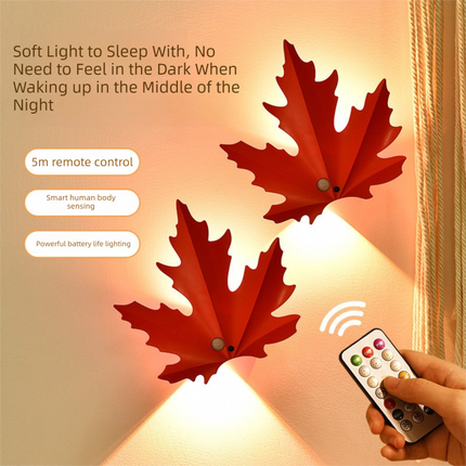2 Pcs Maple Leaf Smart LED Night Light – Battery-Powered Motion Sensor with Remote Control & Color Changing