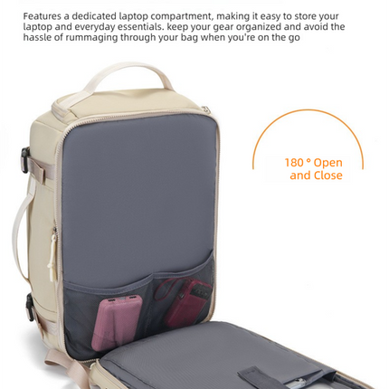 Beige Stylish & Spacious Backpack – Lightweight, Expandable Travel & Daily Use Rucksack (31×20×43cm)