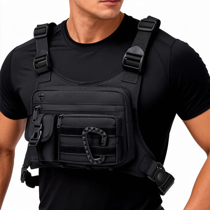 Black Outdoor Tactical Chest Pack – Lightweight Running & Hiking Vest for Men (27×17×5cm)