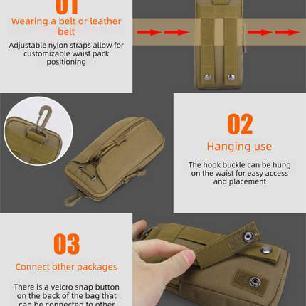 Black camouflage Multi-Functional Outdoor Water Bottle & Phone Pouch – Tactical Zippered Waist Pack for Travel, Hiking, and Daily Use