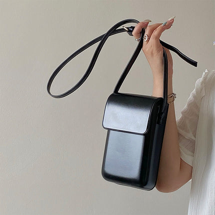 Black Stylish Women's Crossbody Phone Bag – Compact Vertical PU Leather Mini Shoulder Bag with Magnetic Closure (Adjustable Strap)