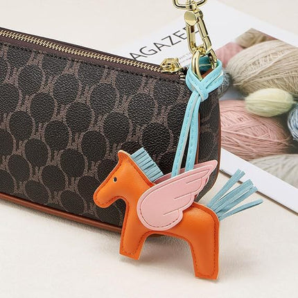 Red PU Leather Pegasus Keychain – Cute Flying Horse Pendant with Wings and Rope, 3-Pack