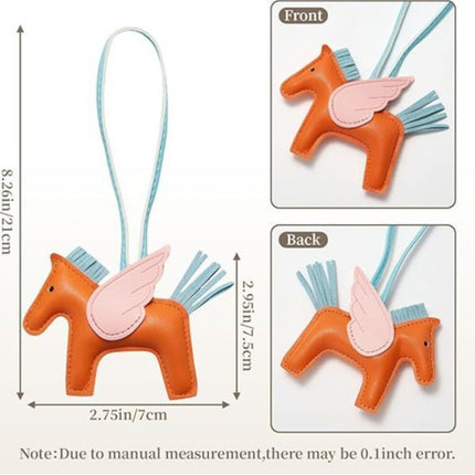 Beige PU Leather Pegasus Keychain – Cute Flying Horse Pendant with Wings and Rope, 3-Pack