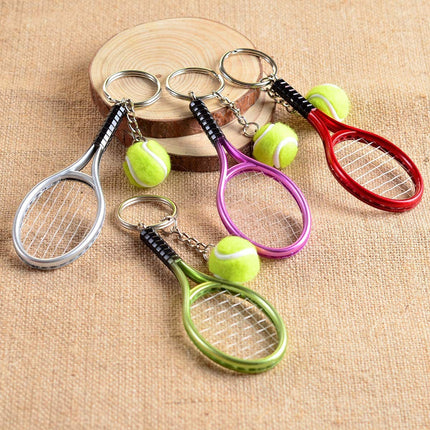 Pink Simulation Tennis Racket Keychain – Mini Tennis Racket and Ball Pendant, 3-Pack