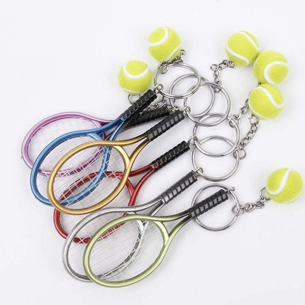 Grey Simulation Tennis Racket Keychain – Mini Tennis Racket and Ball Pendant, 3-Pack