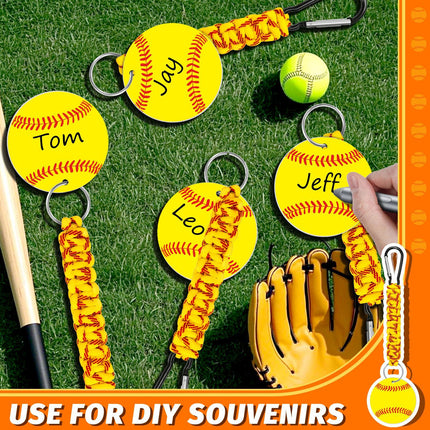 White DIY Baseball Keychain – Acrylic Ball Pendant with Nylon Rope, 2-Pack