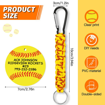 Yellow DIY Baseball Keychain – Acrylic Ball Pendant with Nylon Rope, 2-Pack