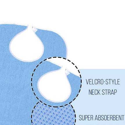 Blue Anti-Stain Feeding Apron with Pocket – Adjustable Care Bib for Elderly & Disabled Adults (2-Pack)