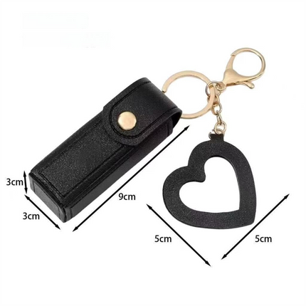 Red Portable Lipstick Case with Heart Mirror & Keychain – Cute PU Leather Holder (3-Pack)