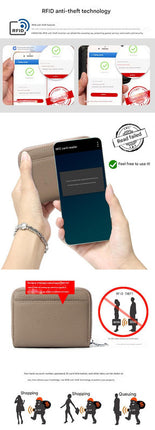 Genuine Leather RFID Blocking Accordion Card Holder & Coin Purse - Large Capacity Zip Wallet(black)