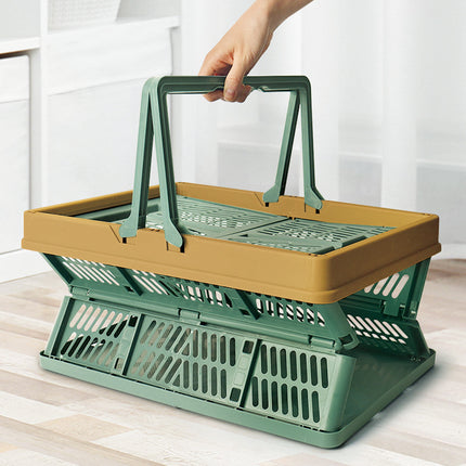 Large Collapsible Storage Basket with Handles - Portable Folding Crate for Shopping, Picnics & Car Trunk(green)
