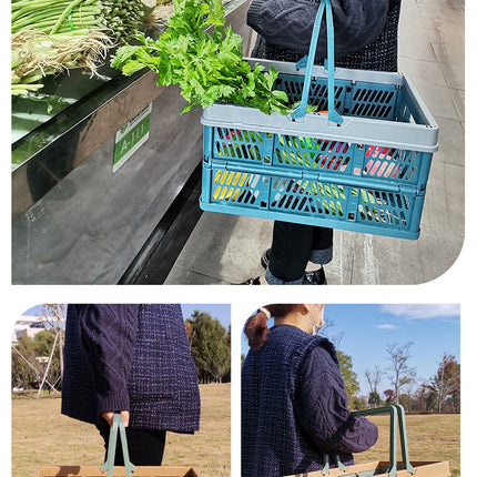 Large Collapsible Storage Basket with Handles - Portable Folding Crate for Shopping, Picnics & Car Trunk(green)