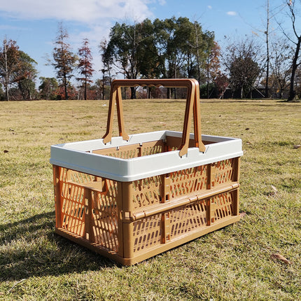 Large Collapsible Storage Basket with Handles - Portable Folding Crate for Shopping, Picnics & Car Trunk(Brown )