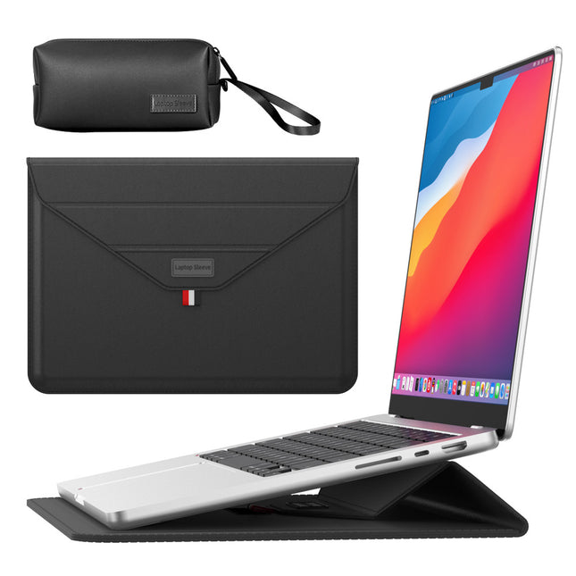 3-in-1 PU Leather Laptop Sleeve with Stand & Mouse Pad Plus Accessory Pouch(black) V888-ELOSUNG37011