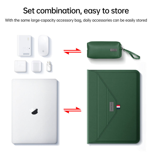 3-in-1 PU Leather Laptop Sleeve with Stand & Mouse Pad Plus Accessory Pouch(black) – product detail