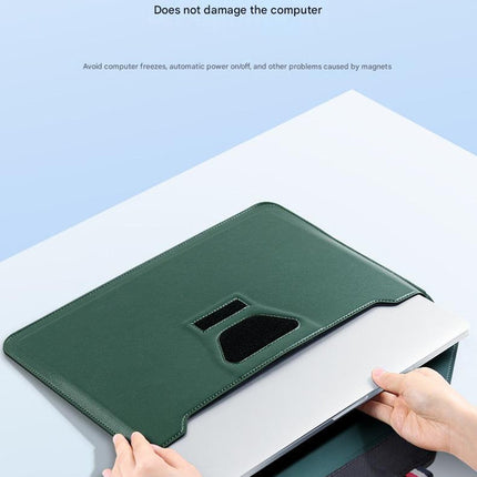 3-in-1 PU Leather Laptop Sleeve with Stand & Mouse Pad + Accessory Pouch(black)