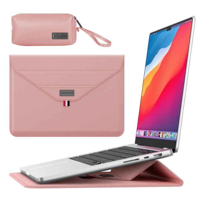 3-in-1 PU Leather Laptop Sleeve with Stand & Mouse Pad Plus Accessory Pouch(Rose Gold) V888-ELOSUNG37013