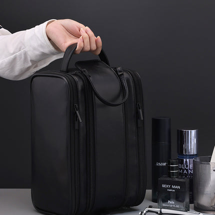 Large Capacity PU Leather Toiletry Bag - Multi-Compartment Dopp Kit & Cosmetic Organizer(black)