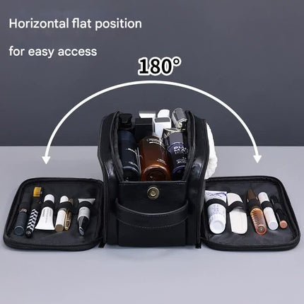 Large Capacity PU Leather Toiletry Bag - Multi-Compartment Dopp Kit & Cosmetic Organizer(Tan)