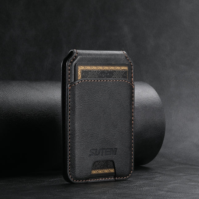 Black Slim Magnetic Wallet with Kickstand for MagSafe