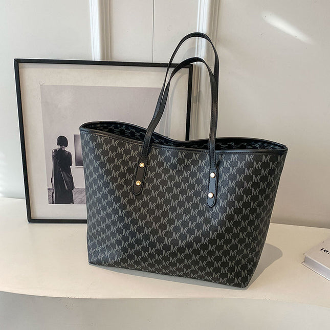 Black Chic Monogram Print Tote Bag