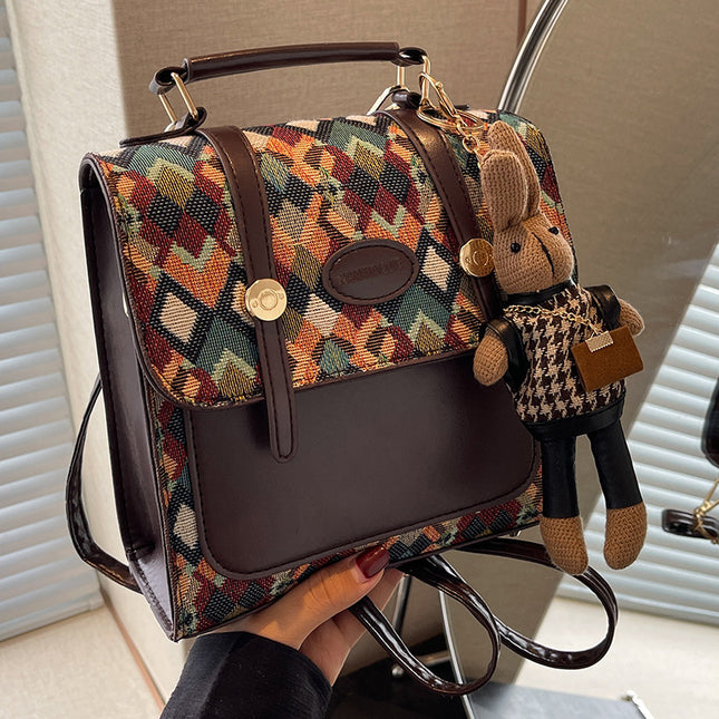 Green Vintage Geometric Print Convertible Mini Backpack