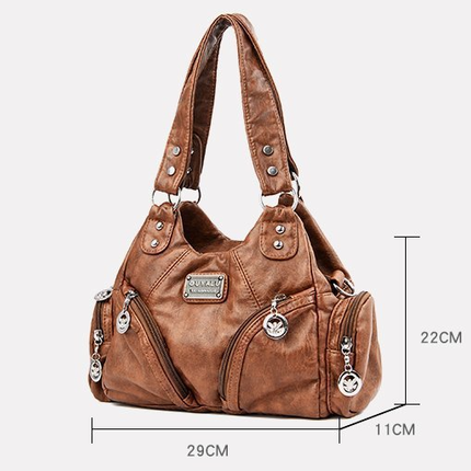 Brown Vintage Soft Leather Hobo Bag for Women - Multi-Pocket Shoulder Purse & Crossbody Handbag
