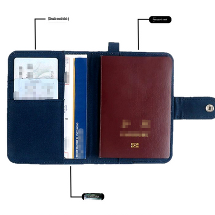 Black DIY Canvas Passport Holder with 4 Random Patches - Customizable Travel Document Wallet
