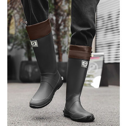 40# Black Foldable Knee-High Rain Boots - Packable Waterproof Non-Slip Wellies for Travel & Festivals