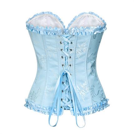 S Blue Women's Floral Lace Overbust Corset - Waist Cincher Bustier Top for Shapewear & Costume