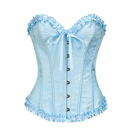 L Blue Women's Floral Lace Overbust Corset - Waist Cincher Bustier Top for Shapewear & Costume