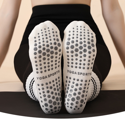 Grey (3-Pack) Unisex Striped Non-Slip Grip Socks - Cotton Crew Socks for Yoga, Pilates & Home Workouts