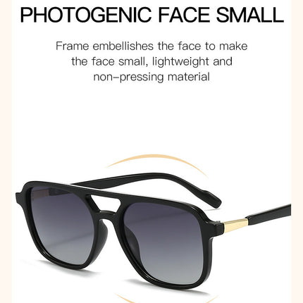 Black Retro Double Bridge Square Frame Polarized Sunglasses - Driving Sun Protection Eyewear
