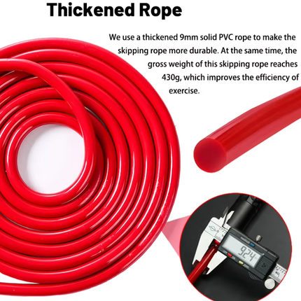Red Weighted Jump Rope for Workout Fitness - Thick 9mm Cable for Intense Fitness, Strength & Cardio Workout