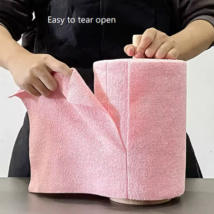 Pink 4-Roll Pack, 80 Sheets Reusable Tear-Off Microfiber Cleaning Cloths - Non-Stick Oil & Absorbent Kitchen Wipes