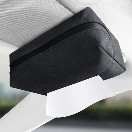 Black 2-Pack  Luxury Faux Suede Car Tissue Box - Visor Clip & Strap for Armrest or Seat Back