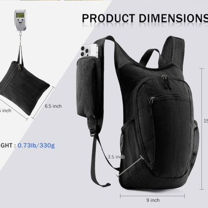 Grey Ultra-Lightweight Packable Backpack (10L) - Foldable Daypack for Travel, Hiking & Sports
