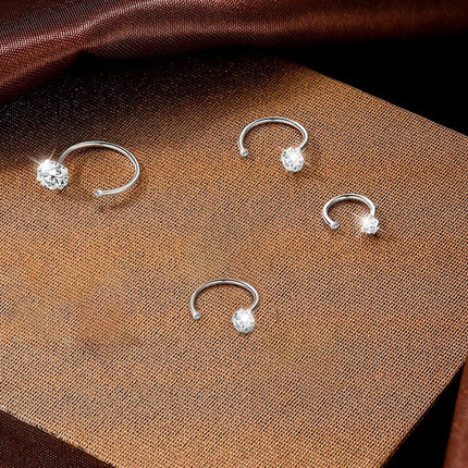 6mm  (4-Pair Set) Minimalist C-Shaped Hoop Earrings with CZ Studs - S999 Sterling Silver