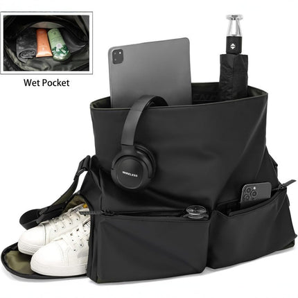 Silver Large Capacity Waterproof Tote Bag - Convertible Crossbody Messenger for Gym, Travel & Work