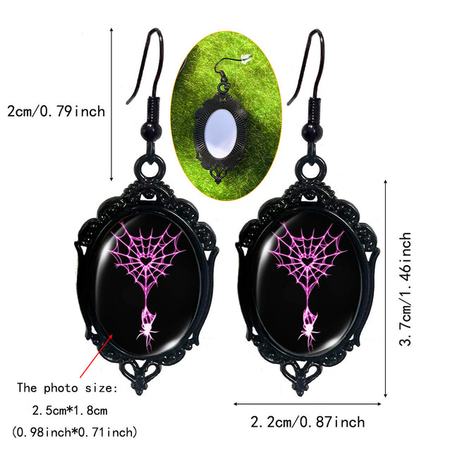 (Assorted 4-Pair Set) Gothic Spider Dangle Earrings - Vintage Black Frame Halloween Jewelry