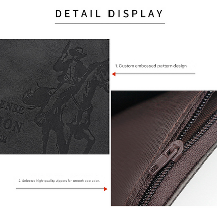 3-PCS Dark Brown Menbense Fashion Leather Wallet Set - Vintage Hunter Design Bi-Fold Wallet with Card Slots