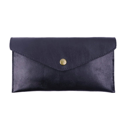 Brown Vintage Japanese Style Full-Grain Leather Phone Wallet - Slim Envelope Clutch for Women