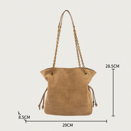Black Chic Suede Hobo Bag for Women - Versatile Tote with Drawstring, Large Capacity Commuter Bucket Bag