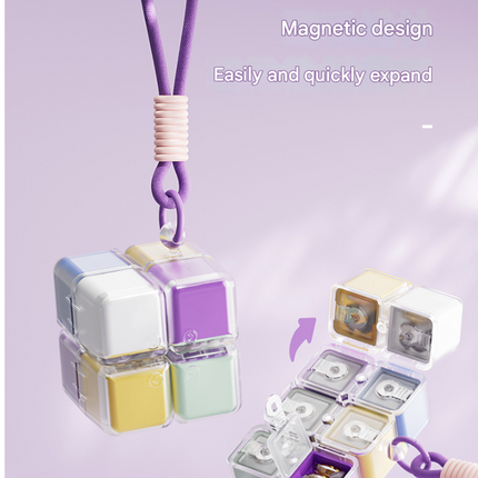 Green 8-Grid Magic Cube Pill Box with Lanyard - Portable Weekly Sealed Tablet Organizer & Dispenser